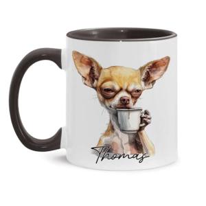 Lively Chihuahua Design Cup, Customized Name Playful Animal Accent Mug, Personalized Funny Dog Ceramic Cup 11oz Or 15oz, Custom Animal Themed Coffee Mug, Gift For Dog Enthusiast