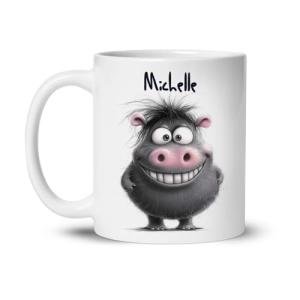 Personalized Funny Animal Themed Coffee Mug, Custom Name Ceramic Cup 11oz 15oz, Customized Cartoon Hippo Cup, Gift For Friends, Animal Lover White Mug, Humorous Hippo Decorative Cup