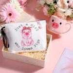 Dansydaisy 3 Pcs Cow Pig Lovers Gifts for Women Funny Travel Makeup Bag Portable Cosmetic Bag Cute Coffee Mug 11.8 oz Stainless Steel Keychain for Women Graduation Animal Lovers Gifts(Pig Style)
