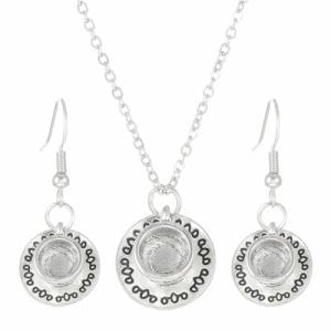 swglcowo Coffee Cup Pendant Necklace Earrings Set Charm Creative Antiqued Silver 3D Tea Cup Teapot Lightweight Long Jewelry Set for Women Teachers Coffee Lovers Christmas Jewelry Gifts (Silver)