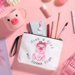Dansydaisy 3 Pcs Cow Pig Lovers Gifts for Women Funny Travel Makeup Bag Portable Cosmetic Bag Cute Coffee Mug 11.8 oz Stainless Steel Keychain for Women Graduation Animal Lovers Gifts(Pig Style)