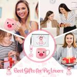 Dansydaisy 3 Pcs Cow Pig Lovers Gifts for Women Funny Travel Makeup Bag Portable Cosmetic Bag Cute Coffee Mug 11.8 oz Stainless Steel Keychain for Women Graduation Animal Lovers Gifts(Pig Style)