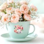 Humyoun 300 Pcs Seasonal Tea Cup Stickers Rustic Mini Teacup Stickers Tea Time Party Favors Aesthetic Waterproof Vinyl Decals Pack for Water Bottles Scrapbooking Laptop Luggage Phone Skateboard