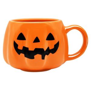 12 oz Halloween Pumpkin Mug – Cute Orange Ceramic Mug with Smiling Pumpkin Face, Fun Coffee Cup for Fall Drinks, Halloween Decor, or Gifts for Adults and Kids