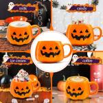 12 oz Halloween Pumpkin Mug – Cute Orange Ceramic Mug with Smiling Pumpkin Face, Fun Coffee Cup for Fall Drinks, Halloween Decor, or Gifts for Adults and Kids