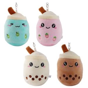 SHIDXIB 4Pcs Charming Fruit Milk Tea Cup Plush Keychains Super Soft Animal for Bags Backpacks Purses Adorable Gifts