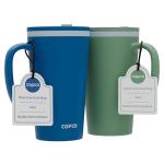 Copco Cone Travel Coffee Mug, 16 oz (Set of 2) - Insulated Drinkware with Spill-Proof Lid and Handle, Microwave & Dishwasher Safe - BPA-Free, Compact for Desk & Cup Holder Friendly (Blue/Green)