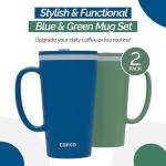 Copco Cone Travel Coffee Mug, 16 oz (Set of 2) - Insulated Drinkware with Spill-Proof Lid and Handle, Microwave & Dishwasher Safe - BPA-Free, Compact for Desk & Cup Holder Friendly (Blue/Green)