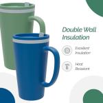 Copco Cone Travel Coffee Mug, 16 oz (Set of 2) - Insulated Drinkware with Spill-Proof Lid and Handle, Microwave & Dishwasher Safe - BPA-Free, Compact for Desk & Cup Holder Friendly (Blue/Green)