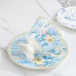 fanquare Vintage Blue Striped Tea Cup and Saucer, Hydrangea Flower Coffee Mug, Retro Floral Tea Cup Sets for Tea Party, 5oz