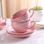 ZPGXLRZ Ceramic Espresso Cups Set with Saucers and Metal Stand, 4 oz Porcelain Stackable Cappuccino Cups Teacup For Tea, Espresso, Latte, Coffee, Cafe Mocha (Pink