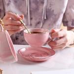 ZPGXLRZ Ceramic Espresso Cups Set with Saucers and Metal Stand, 4 oz Porcelain Stackable Cappuccino Cups Teacup For Tea, Espresso, Latte, Coffee, Cafe Mocha (Pink