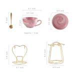 ZPGXLRZ Ceramic Espresso Cups Set with Saucers and Metal Stand, 4 oz Porcelain Stackable Cappuccino Cups Teacup For Tea, Espresso, Latte, Coffee, Cafe Mocha (Pink