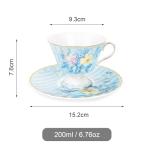 fanquare Vintage Blue Striped Tea Cup and Saucer, Hydrangea Flower Coffee Mug, Retro Floral Tea Cup Sets for Tea Party, 5oz