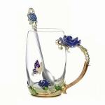 FDINF Tea Cup Gifts for Mom Women Mothers Day Glass Coffee Enamels Mug Birthday Butterfly Rose Gifts for Her Valentines Day Christmas Tea Cup with Spoon