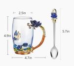 FDINF Tea Cup Gifts for Mom Women Mothers Day Glass Coffee Enamels Mug Birthday Butterfly Rose Gifts for Her Valentines Day Christmas Tea Cup with Spoon