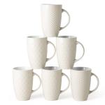 AmorArc Extra Large Coffee Mugs Set of 6, 20oz Ceramic Tall Coffee Mugs Set with Textured Geometric Patterns for Coffee/Tea/Beer/Hot Cocoa, Dishwasher & Microwave Safe,Beige