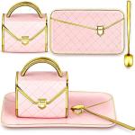 Zubebe 1 Set Coffee Mug Elegant Handbag Shaped Cup Modern Ceramic Purse Mug with Spoon and Saucer, 10oz Cute Creative Tea Cup for Office Home Woman Girls Gift (Pink)