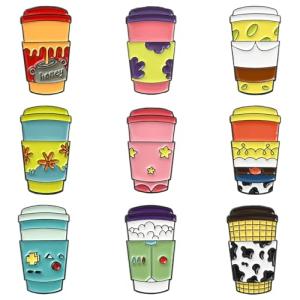 Gythara 9 pcs 9 Colors Milk Tea Theme Alloy Enamel Brooches Pins Bubble Cup Drink Cartoon Food Lapel Pins for DIY Jewelry Clothes Backpack Hats Jackets Badge Craft