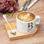 3 pcs Personalized Tea Cup with Wooden Saucer and Heart Spoon - 6oz Custom Coffee Mug - Custom Name Tea Cup and Saucer Set - Alphabet Tea Cup - Initial Ceramic Mug with Wooden Base