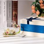 Flower Tea Cup ,Daisy Flower Clear Glass Fancy Coffee Cup with Spoon,Gift Box for Her Mom Wife Grandma Girls Friends Valentines Christmas Birthday Present Idea for Juice,Hot And Cold Drinks Use