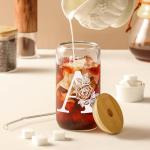 Monogrammed Gifts for Women, Personalized Gifts for Her Mom, Glass Cup with Bamboo Lids and Straws 16 oz, Iced Coffee Cup, Tea Cup, Cute Aesthetics custom Tumbler Cup, Mothers Day, Birthday Gifts - A