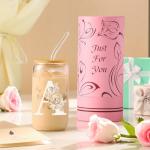 Monogrammed Gifts for Women, Personalized Gifts for Her Mom, Glass Cup with Bamboo Lids and Straws 16 oz, Iced Coffee Cup, Tea Cup, Cute Aesthetics custom Tumbler Cup, Mothers Day, Birthday Gifts - A