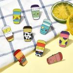 Gythara 9 pcs 9 Colors Milk Tea Theme Alloy Enamel Brooches Pins Bubble Cup Drink Cartoon Food Lapel Pins for DIY Jewelry Clothes Backpack Hats Jackets Badge Craft