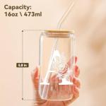 Monogrammed Gifts for Women, Personalized Gifts for Her Mom, Glass Cup with Bamboo Lids and Straws 16 oz, Iced Coffee Cup, Tea Cup, Cute Aesthetics custom Tumbler Cup, Mothers Day, Birthday Gifts - A