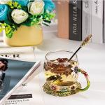 Flower Tea Cup ,Daisy Flower Clear Glass Fancy Coffee Cup with Spoon,Gift Box for Her Mom Wife Grandma Girls Friends Valentines Christmas Birthday Present Idea for Juice,Hot And Cold Drinks Use