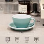 Loveramics Matt Cappuccino Cup, 10 oz Ceramic Latte Art Mug with Saucer, Thick-walled stoneware cup Set, Barista Latte Cup Set for Latte, Cappuccino, Tea - Mineral Colors (Emerald, 10OZ)