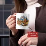 Autumn Mountain Landscape Ceramic Cup, Custom Nature Inspired Mug, Personalized Fall Scenery Coffee Mug For Friend Coworker, Gift For Nature Lovers, Customized Name White Cup 11oz