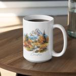 Autumn Mountain Landscape Ceramic Cup, Custom Nature Inspired Mug, Personalized Fall Scenery Coffee Mug For Friend Coworker, Gift For Nature Lovers, Customized Name White Cup 11oz