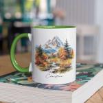 Autumn Mountain Landscape Ceramic Cup, Custom Nature Inspired Mug, Personalized Fall Scenery Coffee Mug For Friend Coworker, Gift For Nature Lovers, Customized Name White Cup 11oz