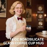 PMLQZA 16 Oz Glass Coffee Mug That Looks like a Coffee Pot Style Shape, Mini Heatproof Large Capacity Clear Cup with Travel Lid & Straw for Hot Teas, Hot Chocolate, Office Desk Gift