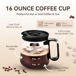 PMLQZA 16 Oz Glass Coffee Mug That Looks like a Coffee Pot Style Shape, Mini Heatproof Large Capacity Clear Cup with Travel Lid & Straw for Hot Teas, Hot Chocolate, Office Desk Gift