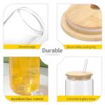 YOUKE OLA 20 Pack Glass Cups with Bamboo Lids and Glass Straw 16oz Beer Can Shaped Drinking Glasses Cups, Glass Tumbler Reusable Cute Cups for Whiskey, Iced Coffee, Tea, Soda, Cocktail, Gift, Clear
