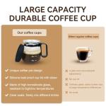 PMLQZA 16 Oz Glass Coffee Mug That Looks like a Coffee Pot Style Shape, Mini Heatproof Large Capacity Clear Cup with Travel Lid & Straw for Hot Teas, Hot Chocolate, Office Desk Gift