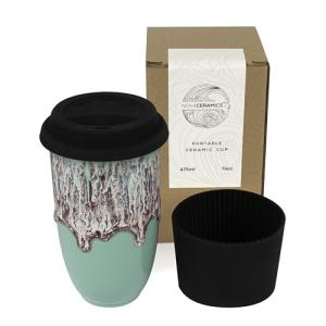NOVA CERAMICS Travel Mug On the Go Coffee Tumbler Microwave & Dishwasher Safe Green Tumbler - Gifts For Women Men Him Her 16oz Nebula