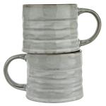 KooK Glazed Coffee Mugs, Ceramic, Microwave & Dishwasher Safe, 13 oz, Java/Slate Lined, Set of 2