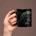 Chameleon Black Mug, Customized Unique Animal Ceramic Cup 11oz 15oz, Personalized Wildlife Enthusiasts Mug, Flower Design Cup, Custom Name Chameleon Coffee Mug, Nature Inspired Cup