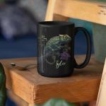 Chameleon Black Mug, Customized Unique Animal Ceramic Cup 11oz 15oz, Personalized Wildlife Enthusiasts Mug, Flower Design Cup, Custom Name Chameleon Coffee Mug, Nature Inspired Cup