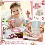 NatNarr 24 Sets Vintage Floral Tea Party Cups 7 OZ Disposable Paper Tea Cups with Handle and Plates Teacups and Saucer Sets for Baby Bridal Shower Wedding Birthday(Vintage Style)