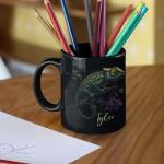 Chameleon Black Mug, Customized Unique Animal Ceramic Cup 11oz 15oz, Personalized Wildlife Enthusiasts Mug, Flower Design Cup, Custom Name Chameleon Coffee Mug, Nature Inspired Cup