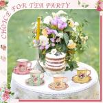 NatNarr 24 Sets Vintage Floral Tea Party Cups 7 OZ Disposable Paper Tea Cups with Handle and Plates Teacups and Saucer Sets for Baby Bridal Shower Wedding Birthday(Vintage Style)