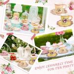 NatNarr 24 Sets Vintage Floral Tea Party Cups 7 OZ Disposable Paper Tea Cups with Handle and Plates Teacups and Saucer Sets for Baby Bridal Shower Wedding Birthday(Vintage Style)