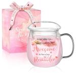 Yalucky Birthday Gifts for Women, Friendship Gifts for Women, Mom Teacher Appreciation Gift Glass Tea Cup with Infuser and Lid Ideas for Tea Lovers Friends Colleagues