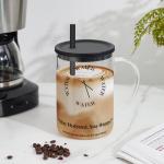 NiHome 33oz Glass Handle Cup with Silicone Lid and Straw for Daily Hydration, Large Capacity for Hot Tea, Iced Coffee, Smoothies, Ergonomic Design with Modern Minimalist Clock Pattern, Dishwasher Safe