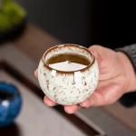 Fuzencup MQjzsh Handmade Chinese Japanese Tea Bowls, Tea Cup Set, 4 Pack, 110ml / 3.7oz for Office, Home, Gifts (Y,Lb，Lg,W)