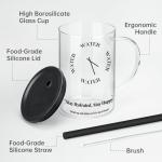 NiHome 33oz Glass Handle Cup with Silicone Lid and Straw for Daily Hydration, Large Capacity for Hot Tea, Iced Coffee, Smoothies, Ergonomic Design with Modern Minimalist Clock Pattern, Dishwasher Safe